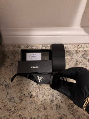 Prada Black Women's Shield Sunglasses with White Logo